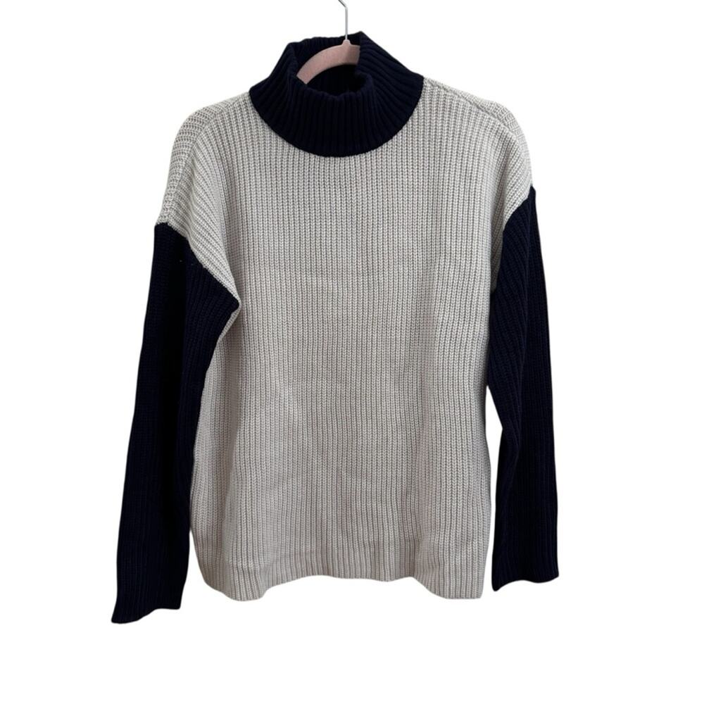 Devotion by Cyrus Navy and Cream Color Block Mock Neck Sweater NWT